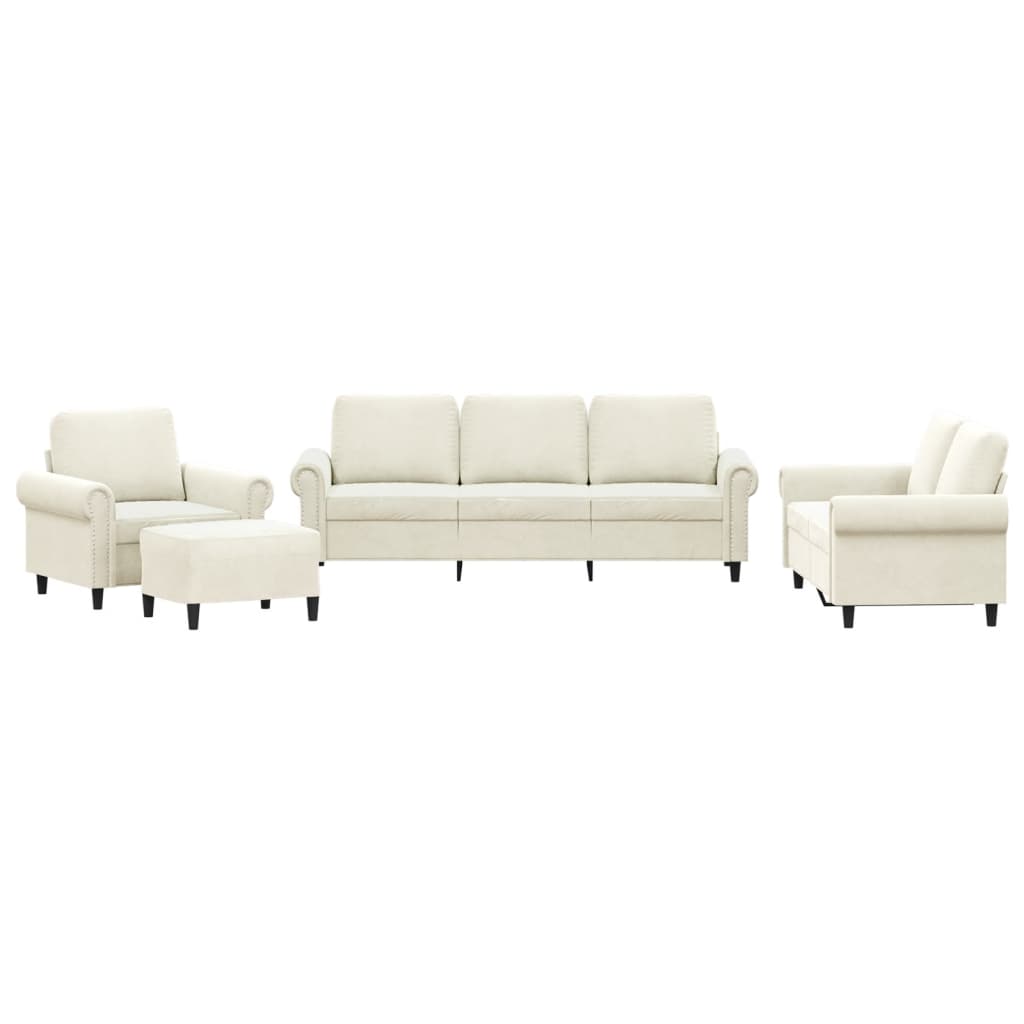 4-dijelni set sofa s jastucima krem baršunasti