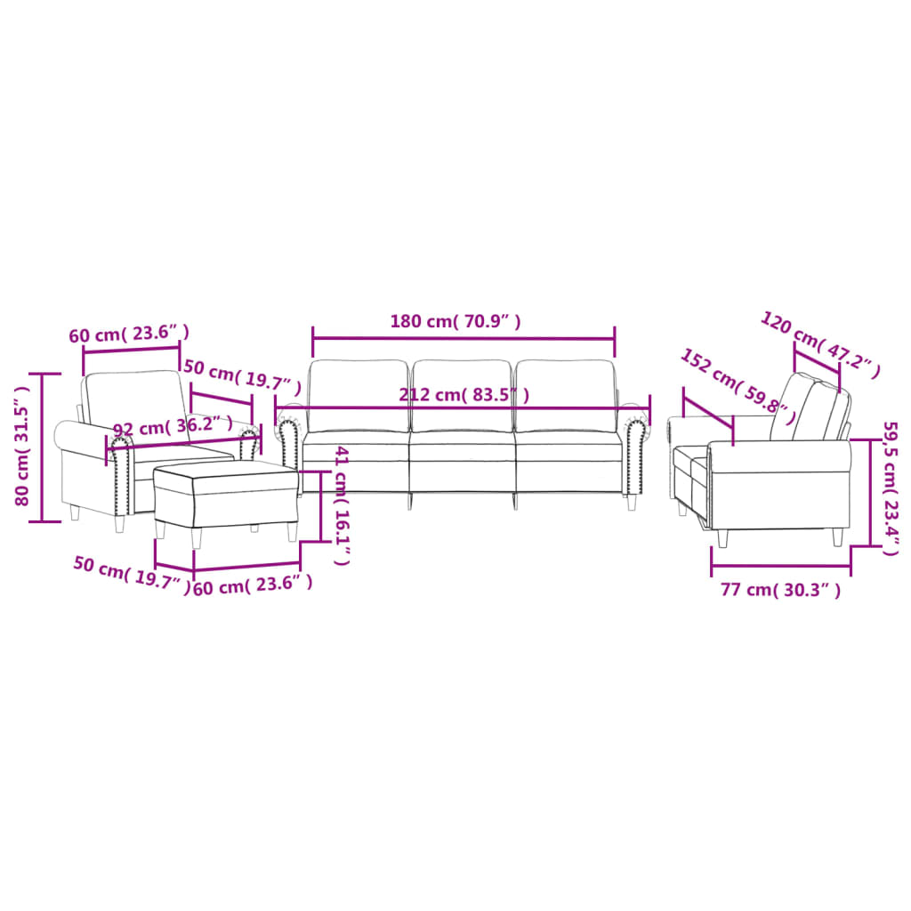4-dijelni set sofa s jastucima krem baršunasti