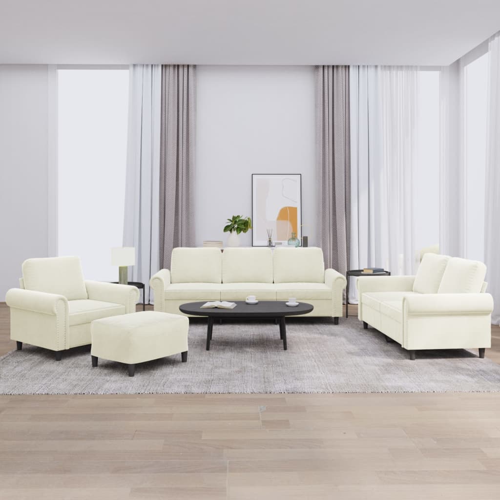 4-dijelni set sofa s jastucima krem baršunasti