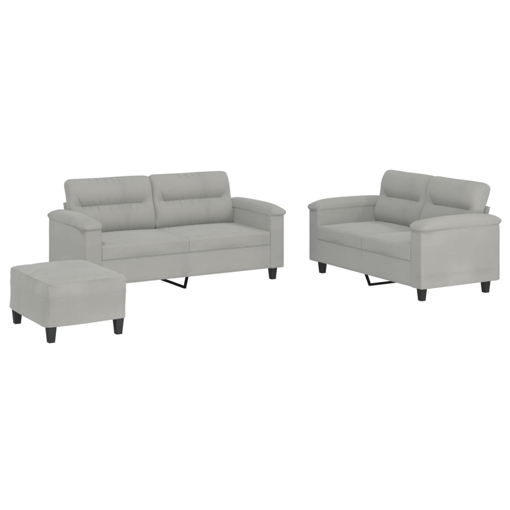 3-dijelni set sofa s jastucima svjetlosivi od mikrovlakana Siva