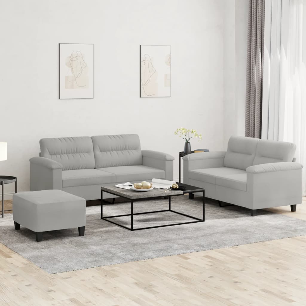 3-dijelni set sofa s jastucima svjetlosivi od mikrovlakana Siva