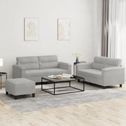 3-dijelni set sofa s jastucima svjetlosivi od mikrovlakana Siva
