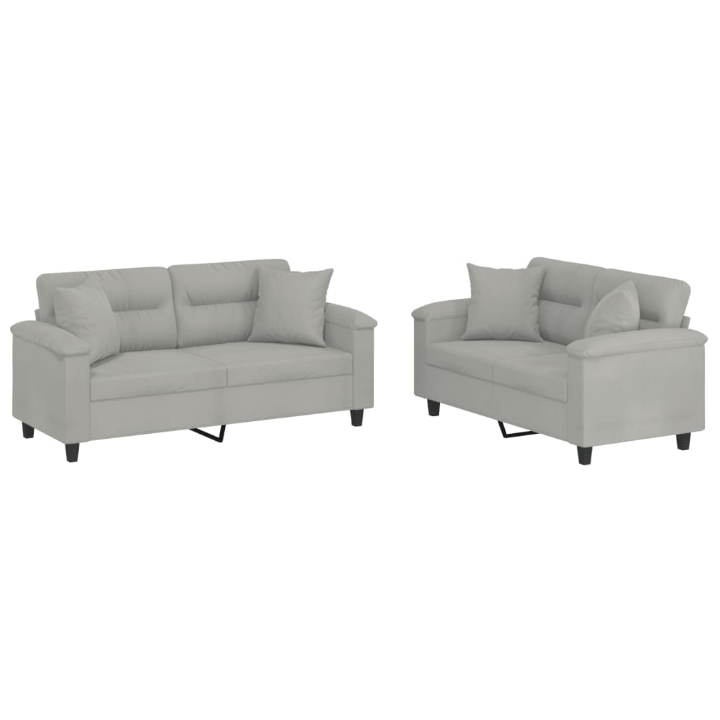 2-dijelni set sofa s jastucima svjetlosivi od mikrovlakana Siva