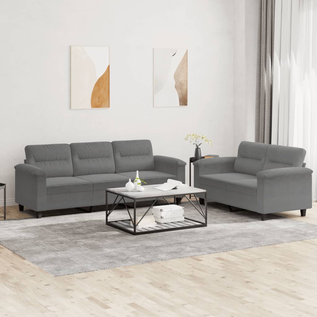 2-dijelni set sofa s jastucima tamnosivi od mikrovlakana Siva