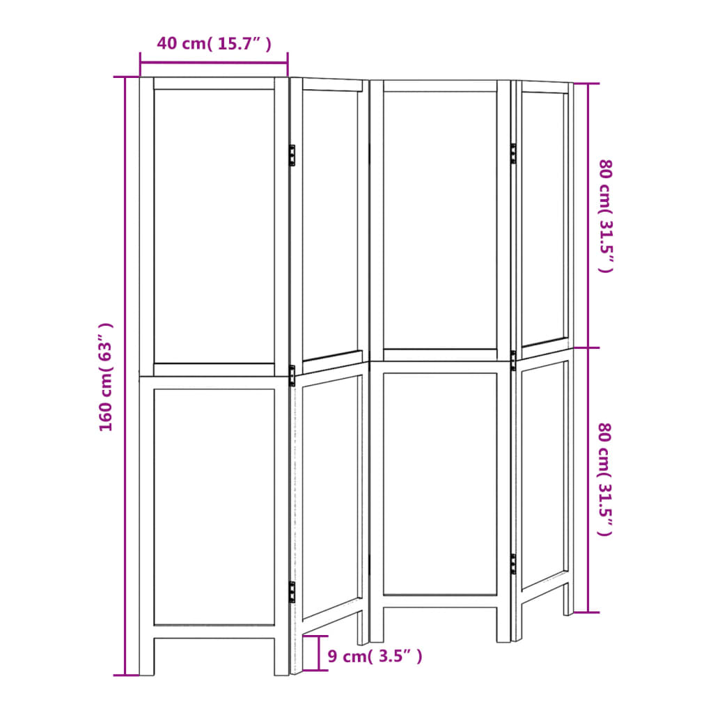 Sobna pregrada s 4 panela tamnosmeđa masivno drvo paulovnije 40 x 160 cm