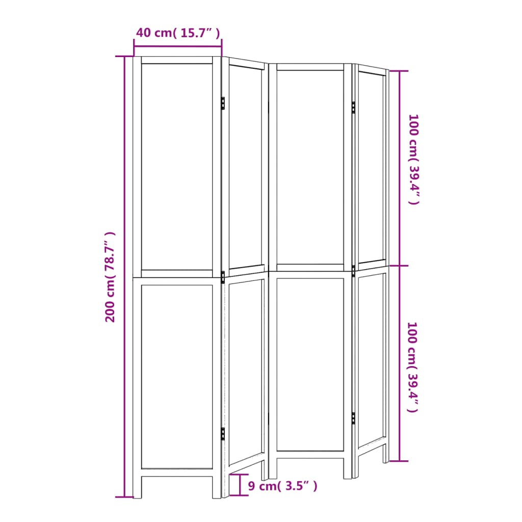 Sobna pregrada s 4 panela tamnosmeđa masivno drvo paulovnije 40 x 200 cm