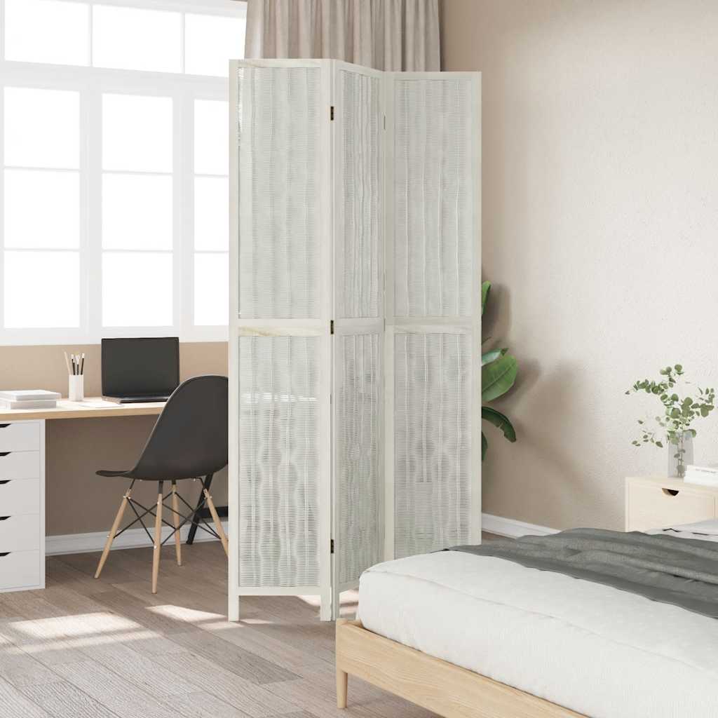 Sobna pregrada s 3 panela bijela od masivnog drva paulovnije 40 x 220 cm