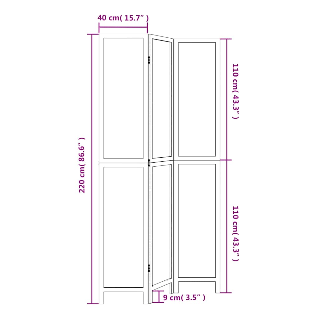 Sobna pregrada s 3 panela bijela od masivnog drva paulovnije 40 x 220 cm