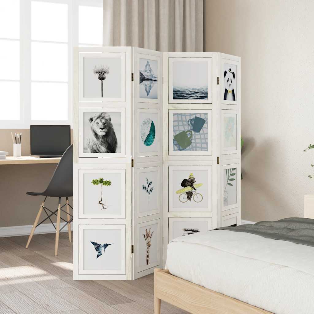 Sobna pregrada s 4 panela bijela od masivnog drva paulovnije 40 x 160 cm