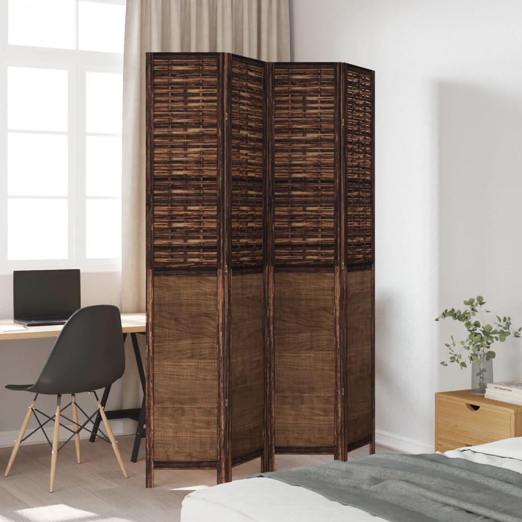 Sobna pregrada s 4 panela tamnosmeđa masivno drvo paulovnije 40 x 220 cm