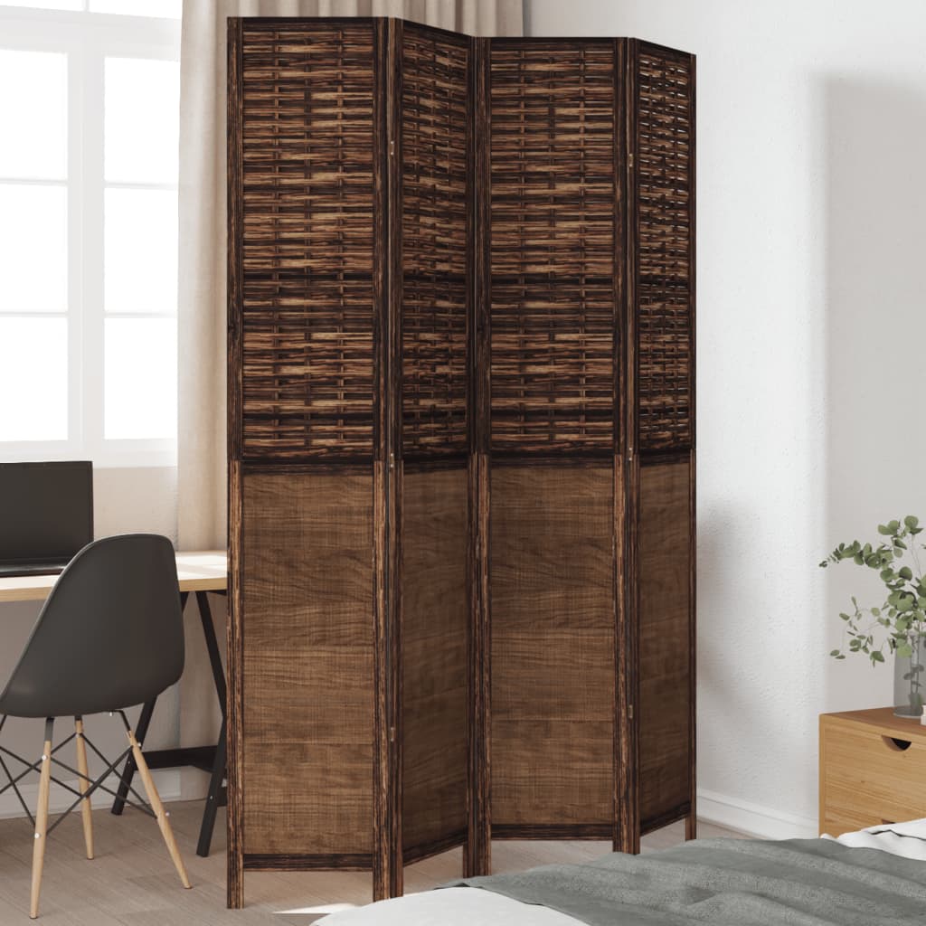 Sobna pregrada s 4 panela tamnosmeđa masivno drvo paulovnije 40 x 220 cm