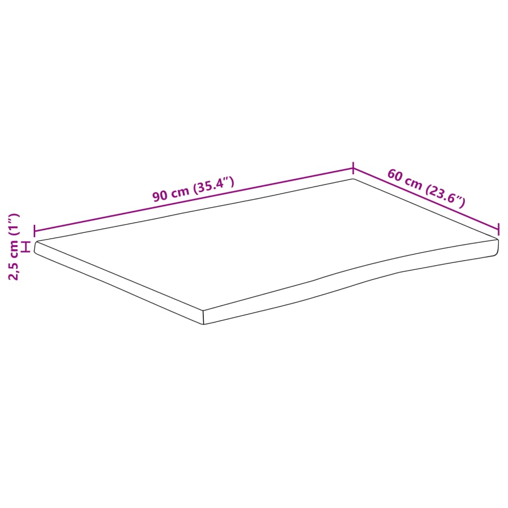 Stolna ploča sa živi rub 90x60x2,5 cm masivno grubo drvo manga