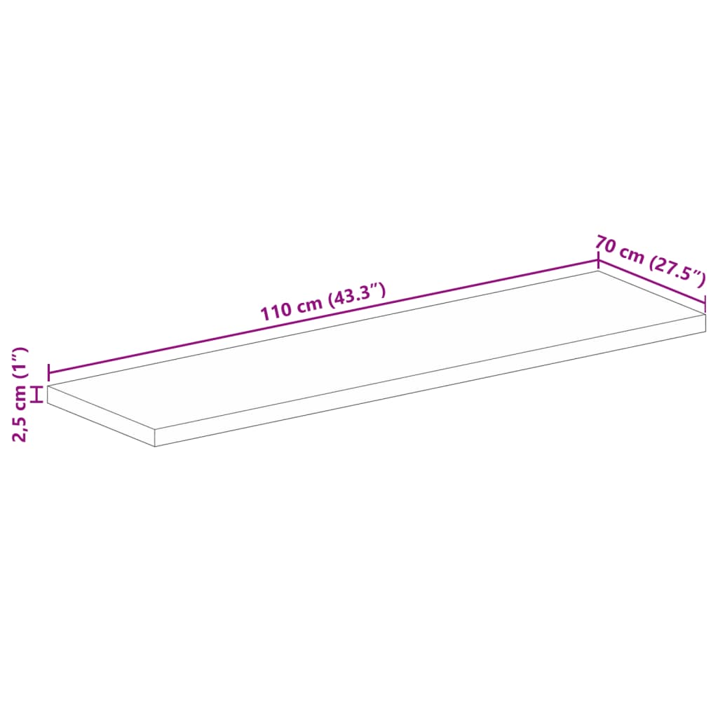 Stolna ploča 110x70x2,5 cm pravokutna od masivnog drva bagrema