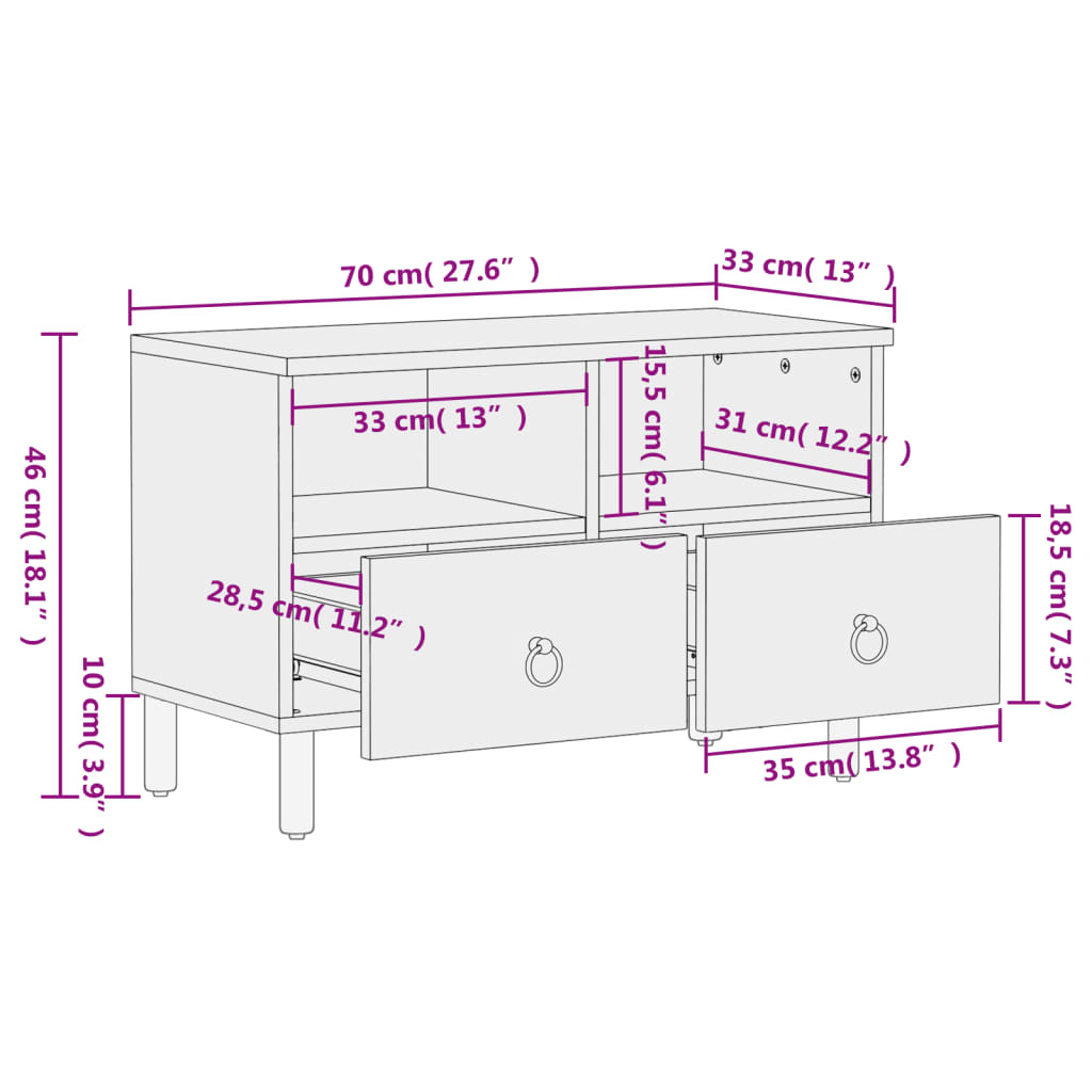 TV ormarić 70 x 33 x 46 cm od masivnog drva manga Smeđa