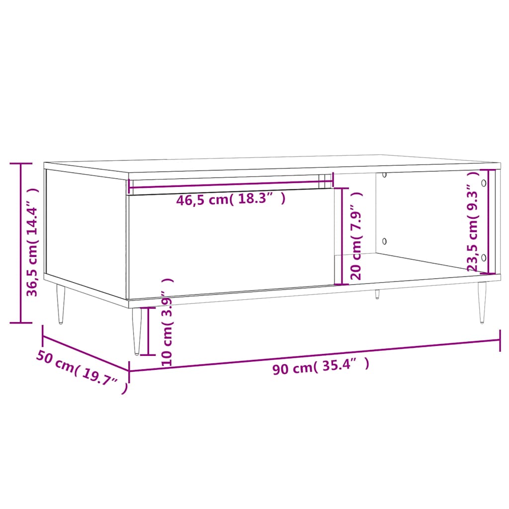 Stolić za kavu bijeli 90 x 50 x 36,5 cm od konstruiranog drva Bijela