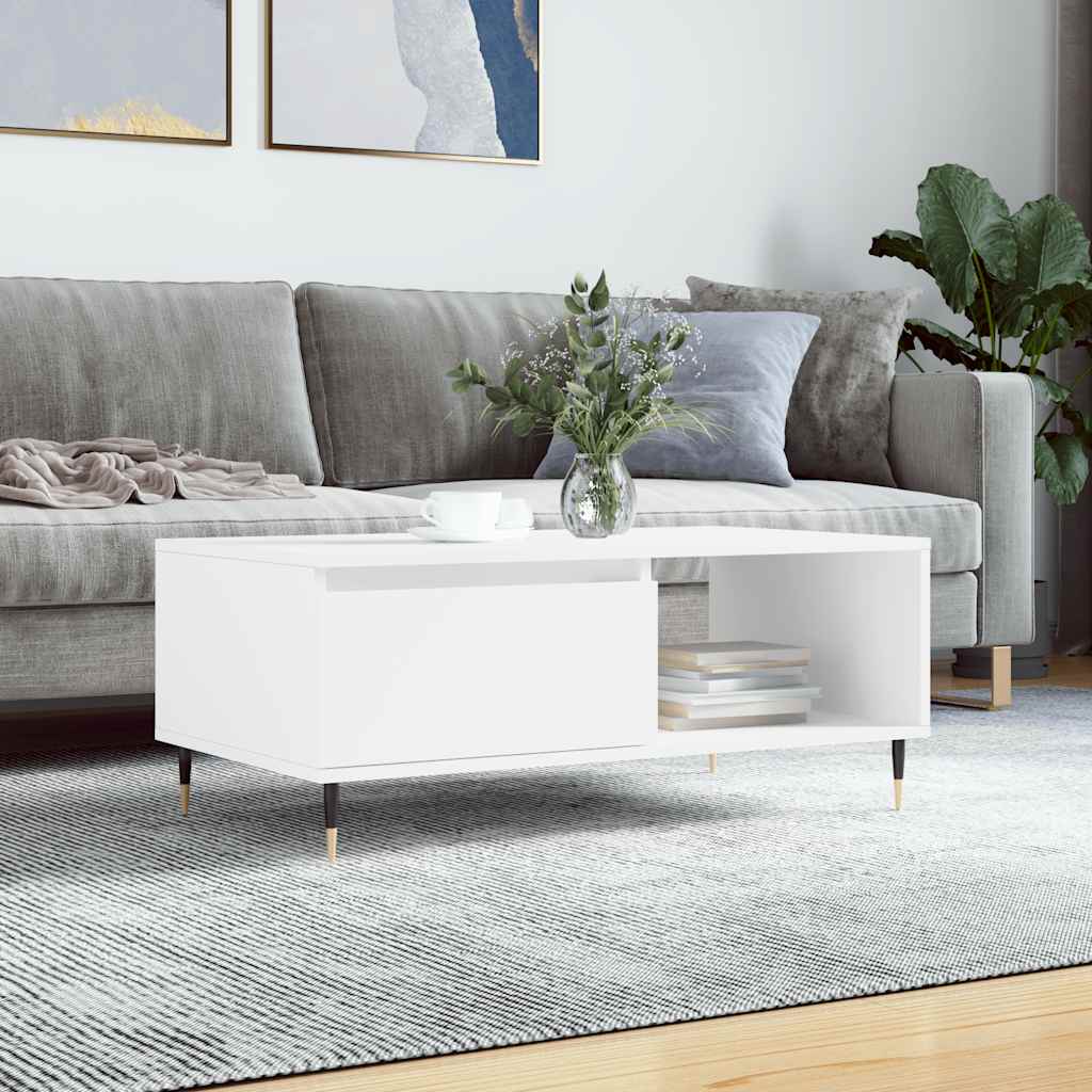 Stolić za kavu bijeli 90 x 50 x 36,5 cm od konstruiranog drva Bijela