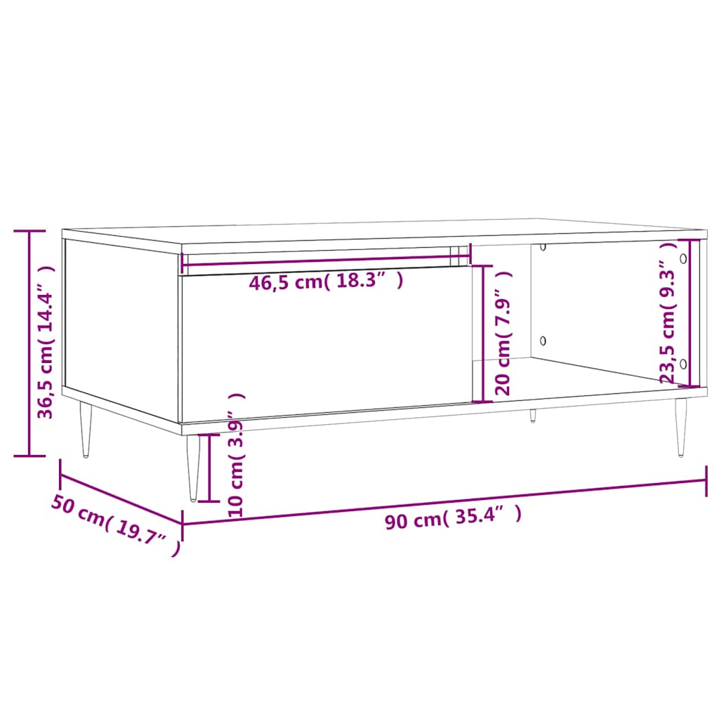 Stolić za kavu boja hrasta 90x50x36,5 cm konstruirano drvo Smeđa