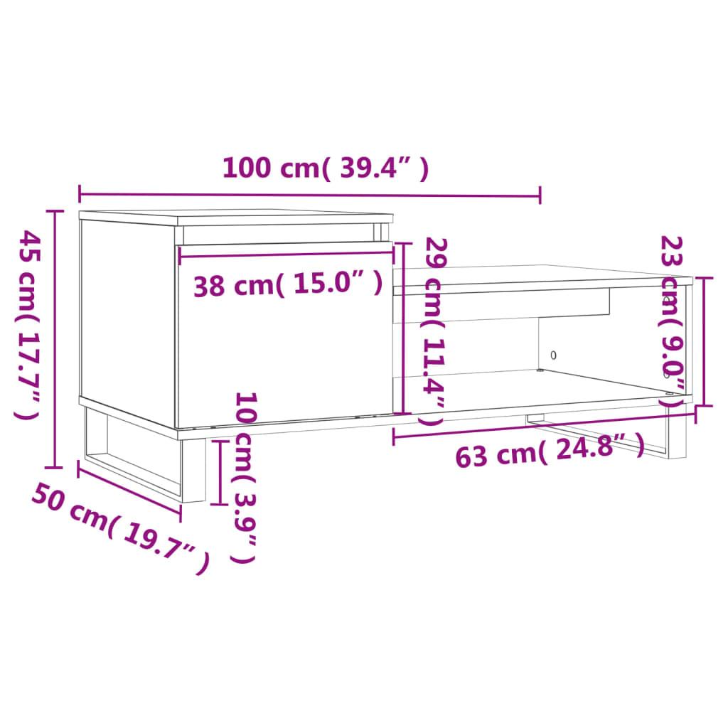 Stolić za kavu bijeli 100 x 50 x 45 cm od konstruiranog drva