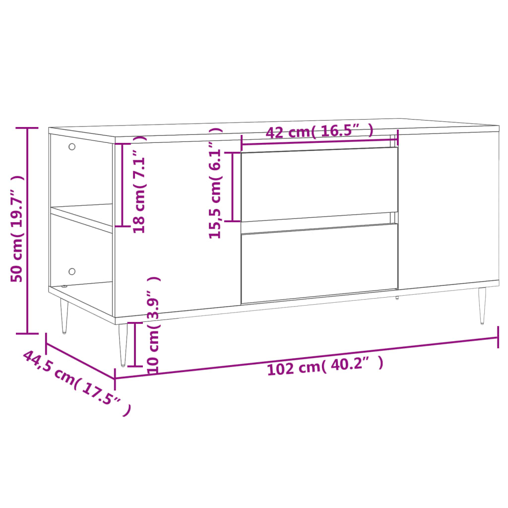 Stolić za kavu boja hrasta 102x44,5x50 cm od konstruiranog drva Siva