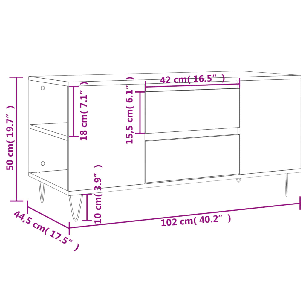Stolić za kavu boja hrasta 102x44,5x50 cm od konstruiranog drva Siva