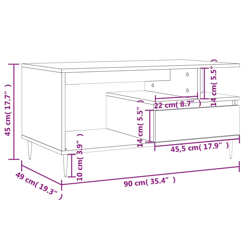 Stolić za kavu boja hrasta 90x49x45 cm konstruirano drvo Smeđa