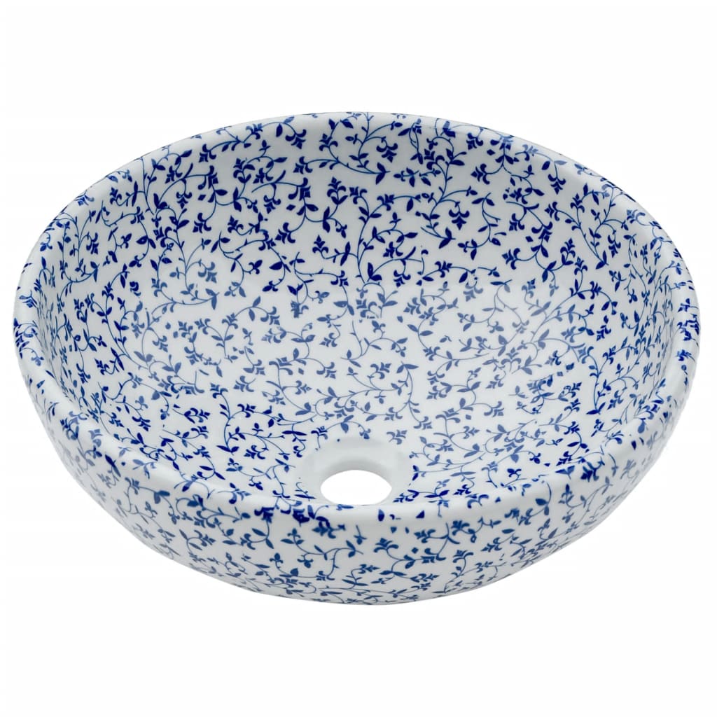 Nadgradni umivaonik bijelo-plavi okrugli Φ 41 x 14 cm keramički