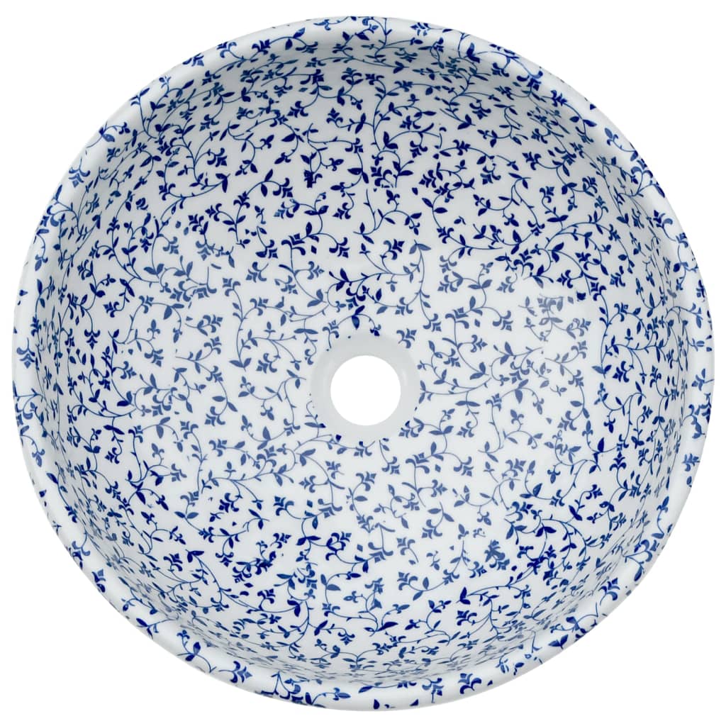 Nadgradni umivaonik bijelo-plavi okrugli Φ 41 x 14 cm keramički