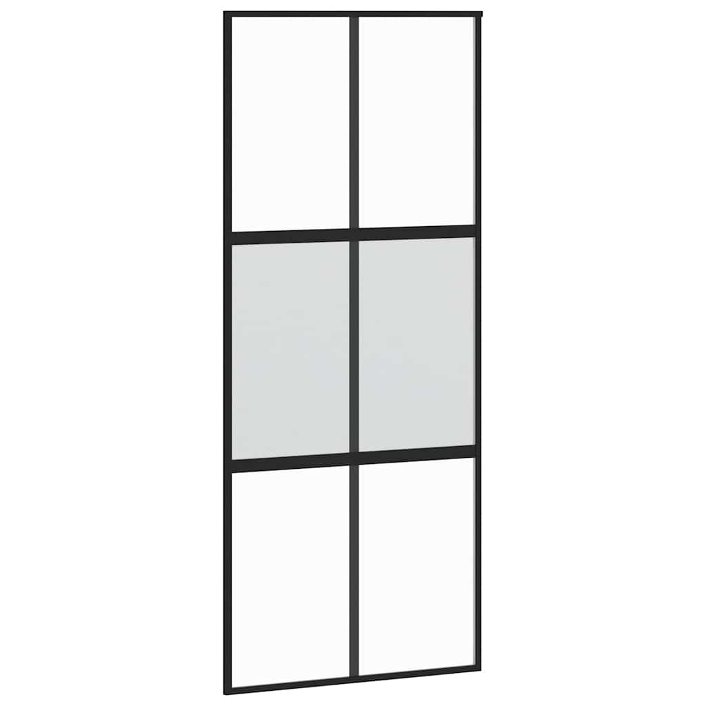 Klizna vrata crna 90 x 205 cm od kaljenog stakla i aluminija