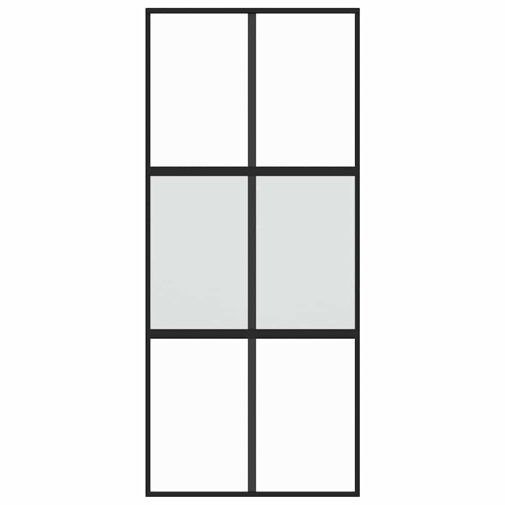 Klizna vrata crna 90 x 205 cm od kaljenog stakla i aluminija