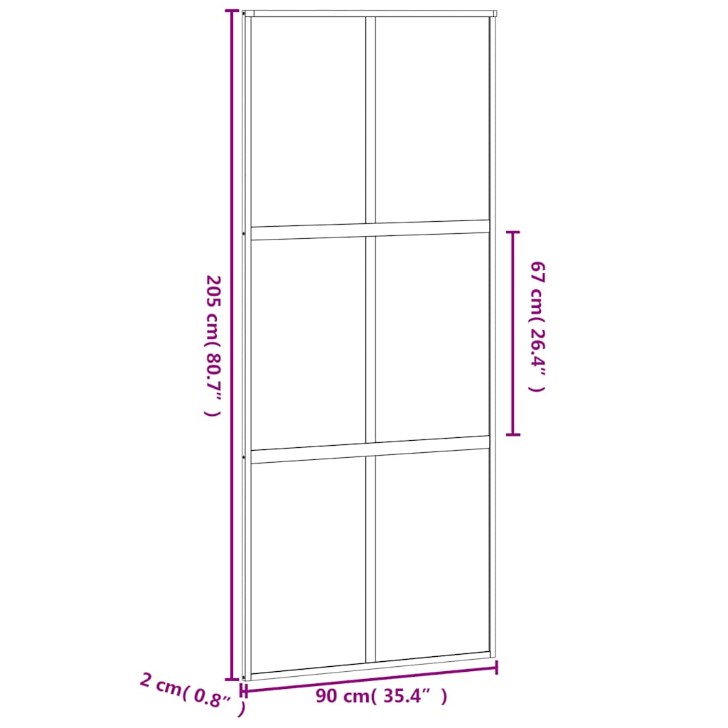 Klizna vrata crna 90 x 205 cm od kaljenog stakla i aluminija