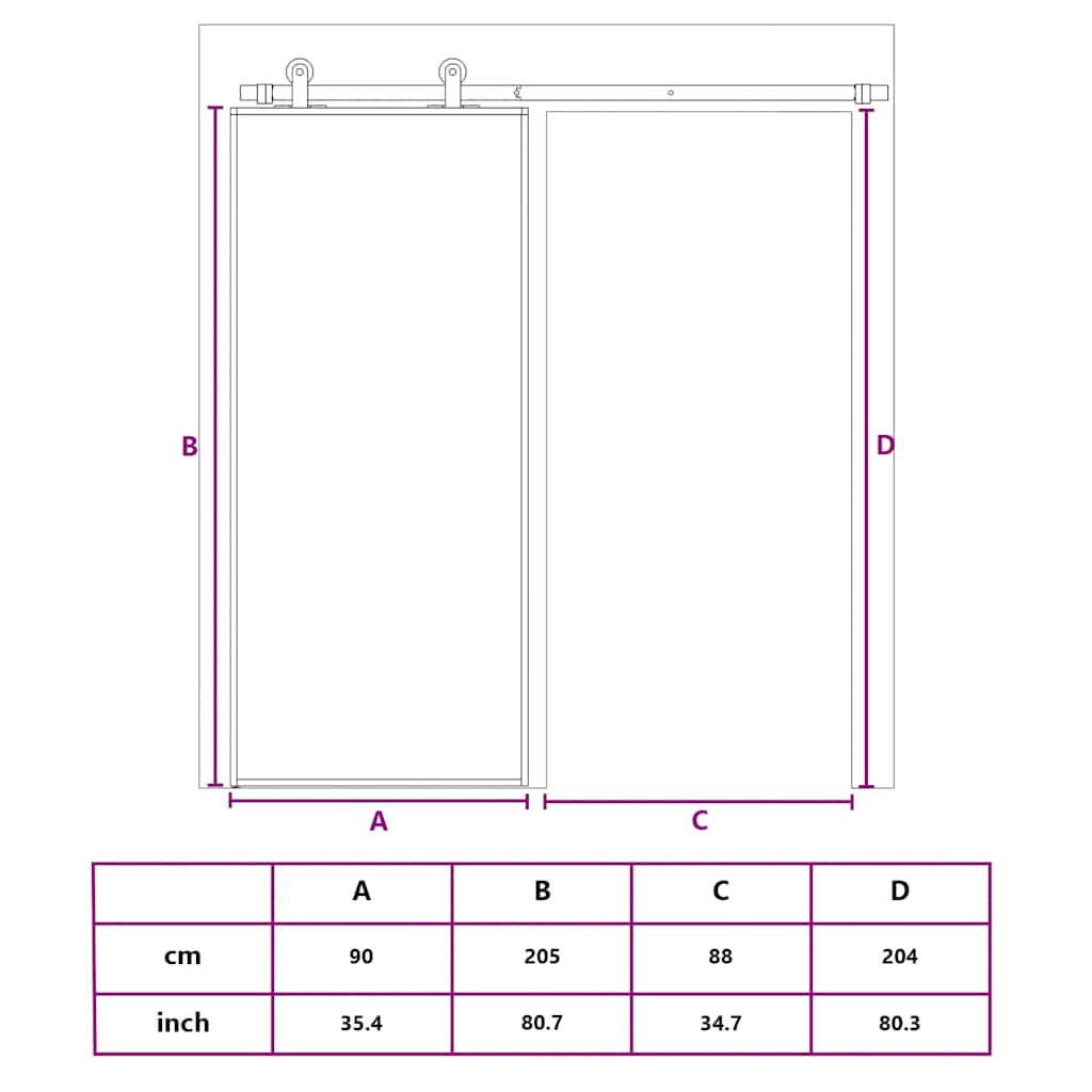 Klizna vrata crna 90 x 205 cm od kaljenog stakla i aluminija