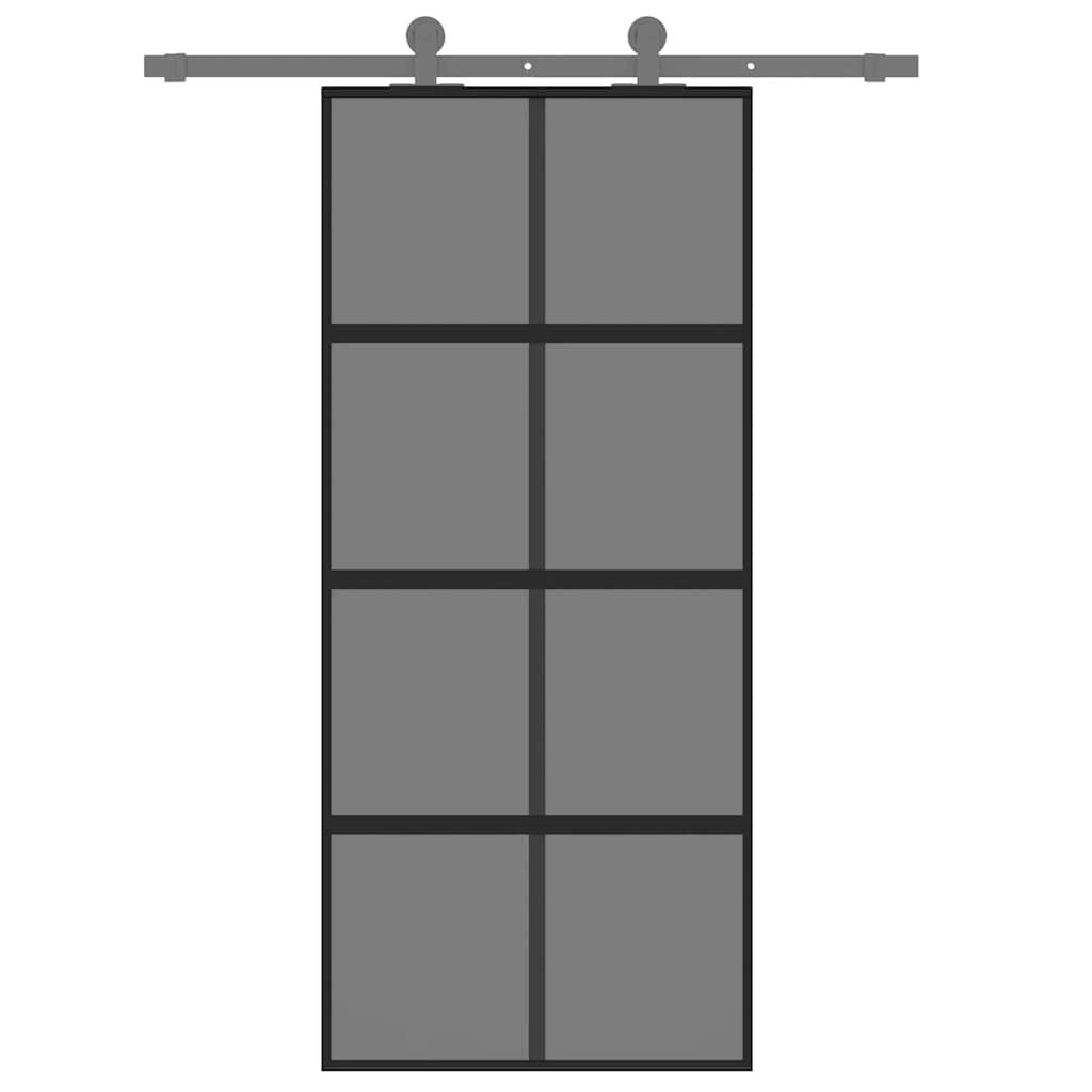 Klizna vrata crna 90 x 205 cm od kaljenog stakla i aluminija