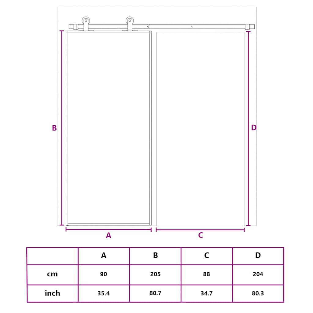 Klizna vrata crna 90 x 205 cm od kaljenog stakla i aluminija