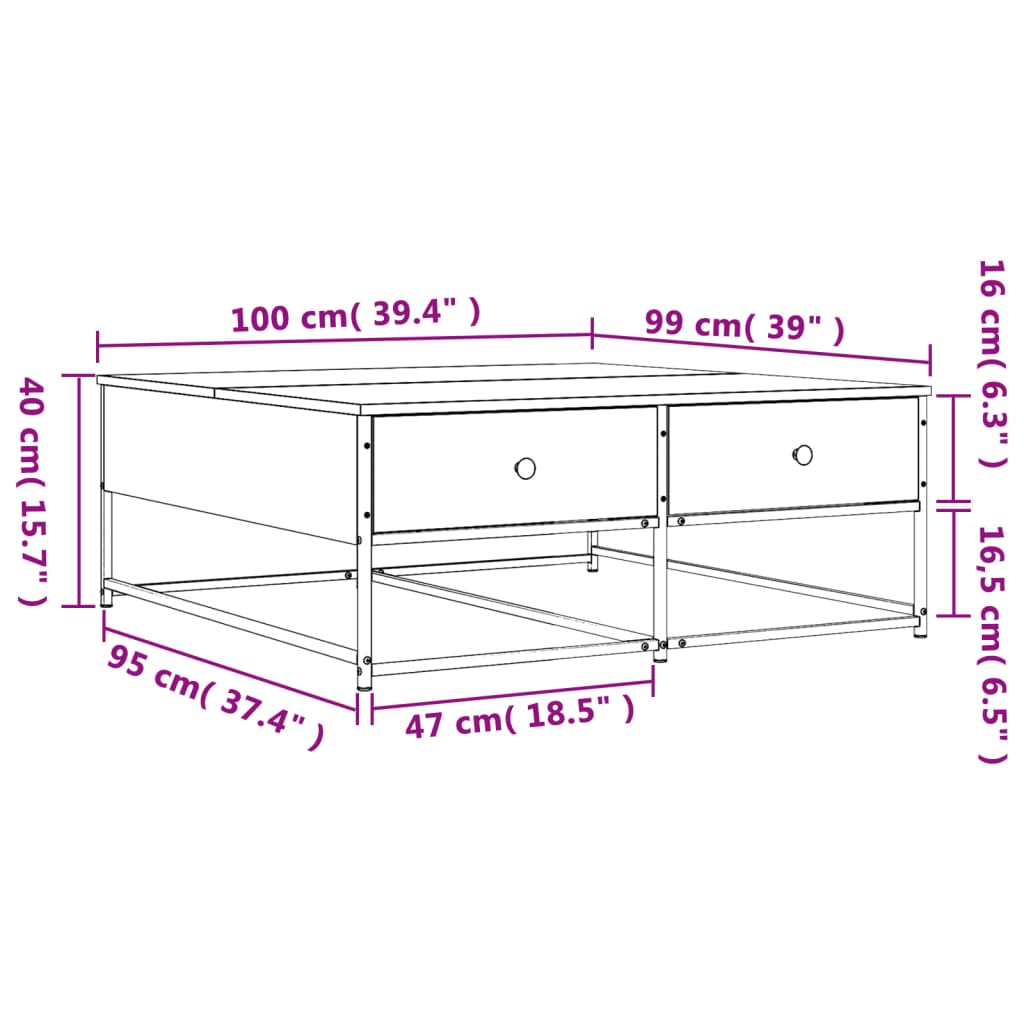 Stolić za kavu crni 100x99x40 cm od konstruiranog drva