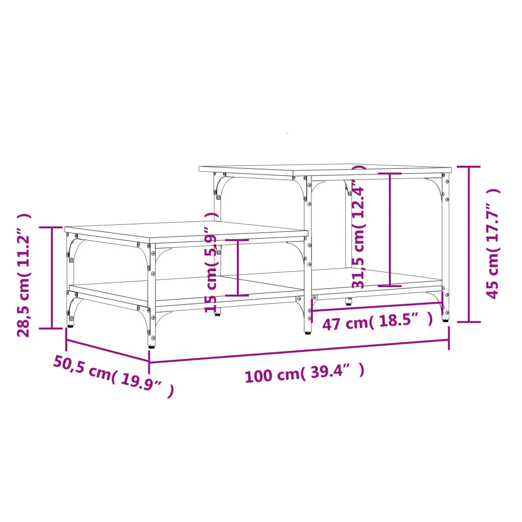 Stolić za kavu boja hrasta 100 x 50,5 x 45 cm konstruirano drvo
