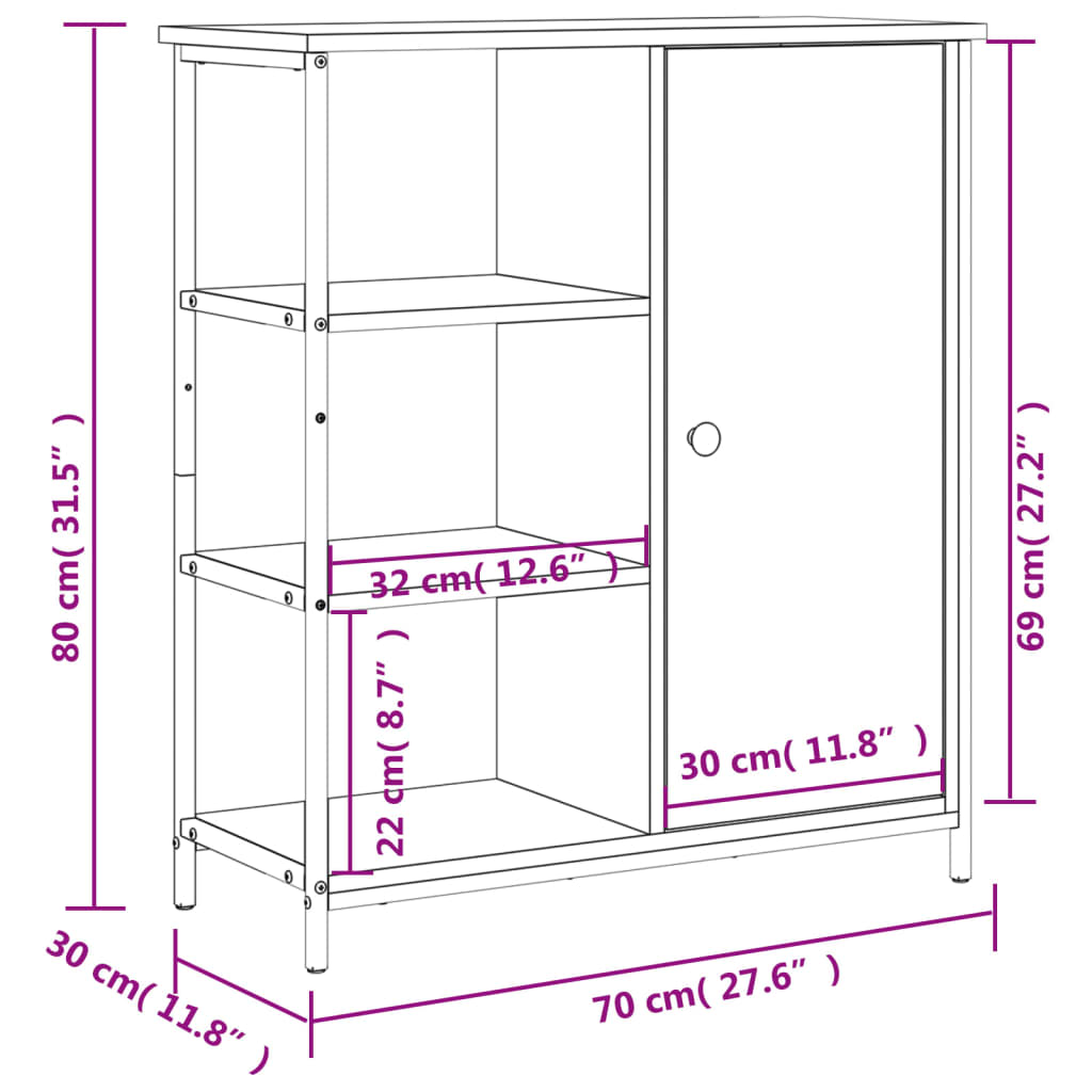Komoda boja hrasta sonome 70 x 30 x 80 cm od konstruiranog drva Siva
