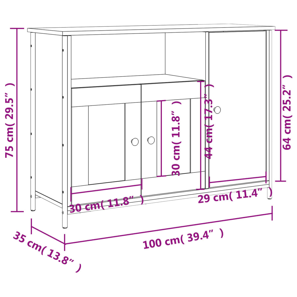 Komoda sivog hrasta sonome 100x35x75 cm od konstruiranog drva