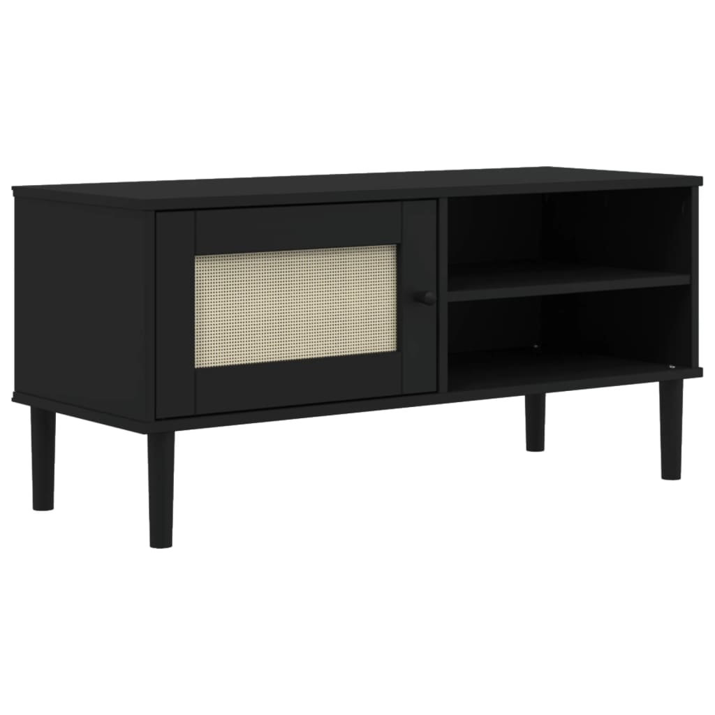 TV ormarić SENJA izgled ratana crni 106x40x49 cm od borovine
