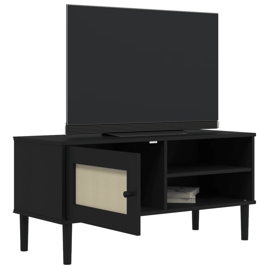 TV ormarić SENJA izgled ratana crni 106x40x49 cm od borovine