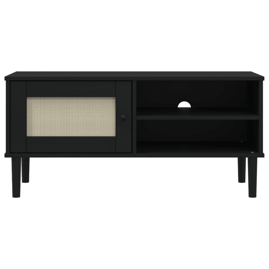 TV ormarić SENJA izgled ratana crni 106x40x49 cm od borovine