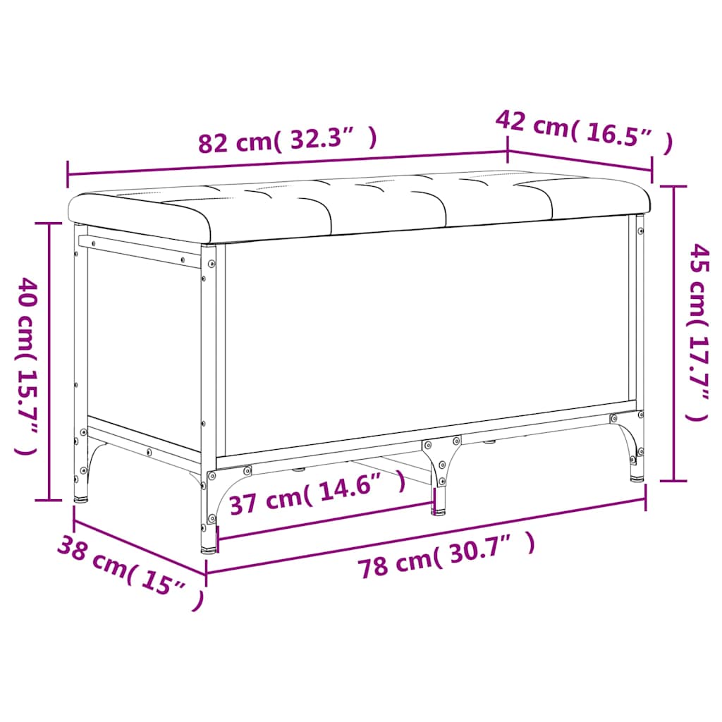 Klupa za pohranu crna 82 x 42 x 45 cm od konstruiranog drva
