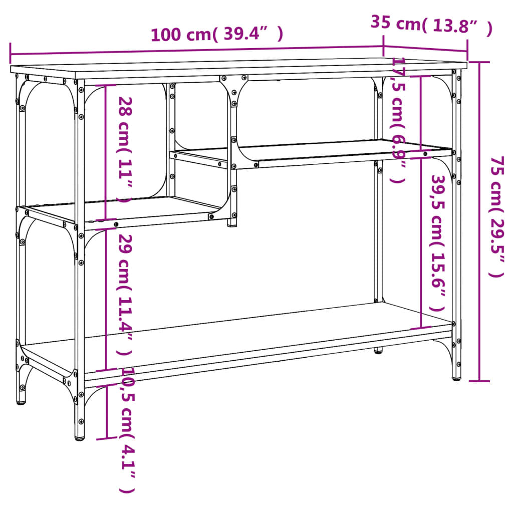 Konzolni stol s policama crni 100 x 35 x 75 cm