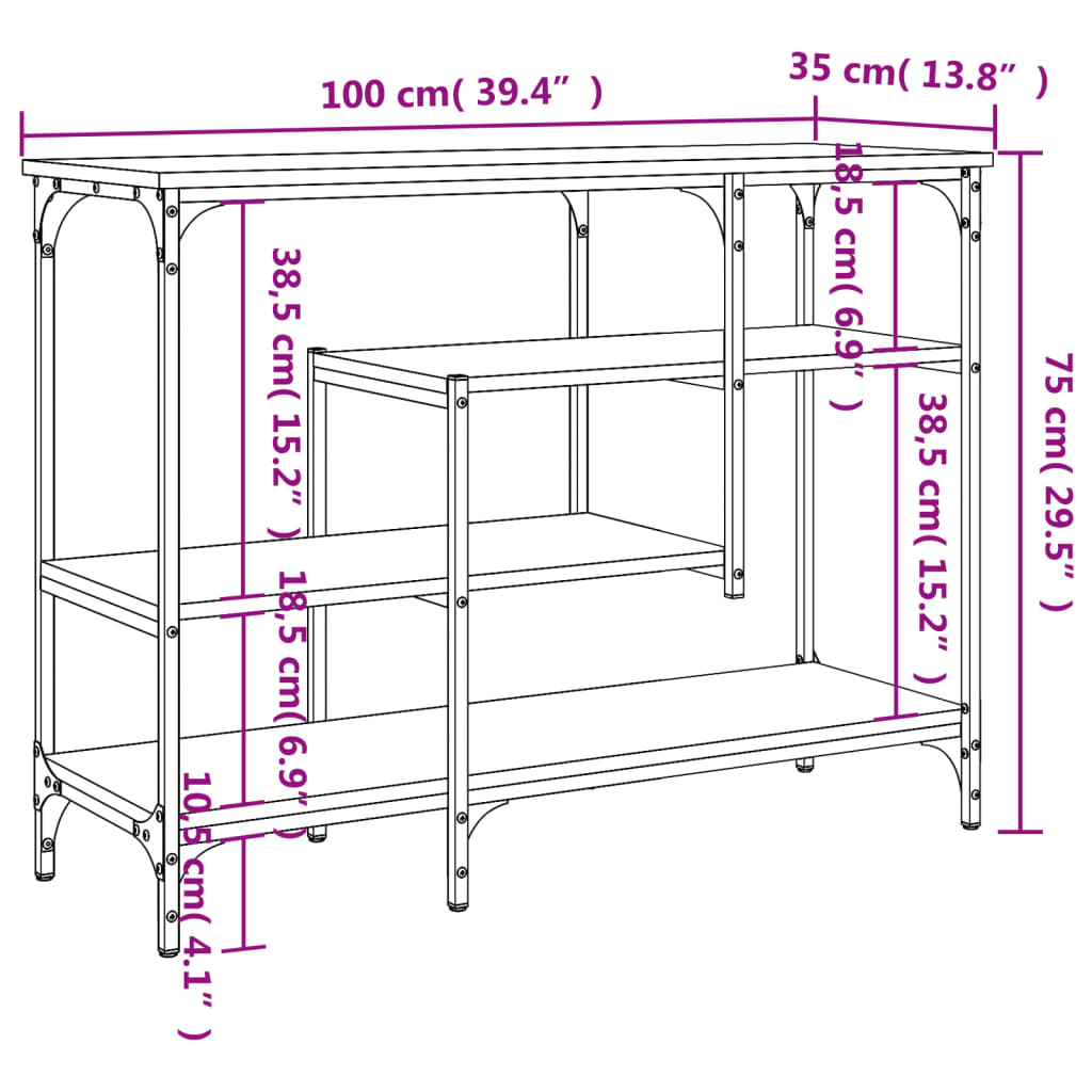 Konzolni stol s policama boja smeđeg hrasta 100 x 35 x 75 cm