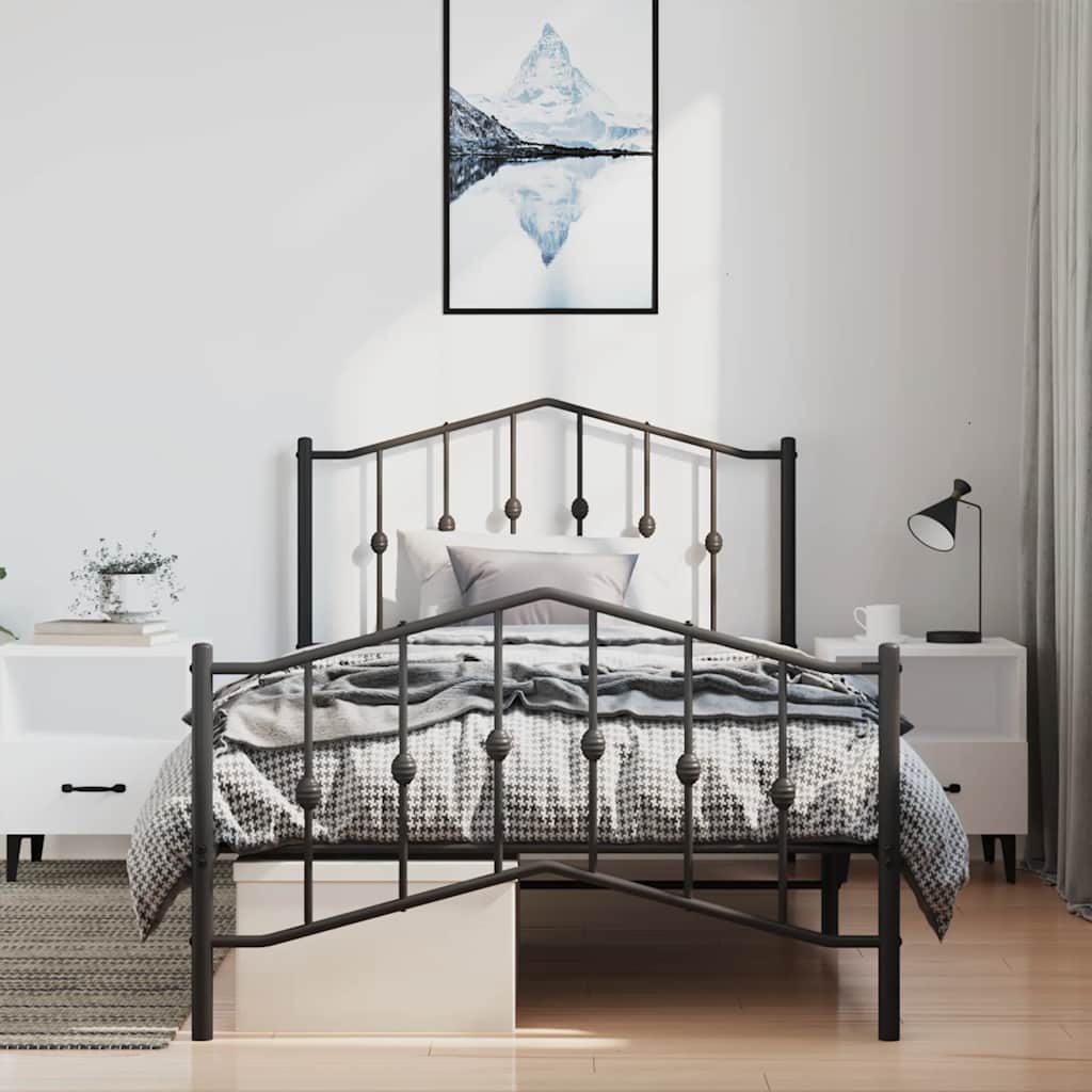 Metalni okvir kreveta s uzglavljem i podnožjem crni 100x190 cm