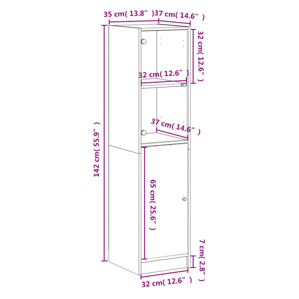Visoka komoda sa staklenim vratima boja hrasta 35 x 37 x 142 cm Smeđa