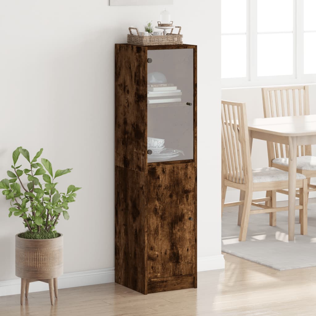 Visoka komoda sa staklenim vratima boja hrasta 35 x 37 x 142 cm Smeđa