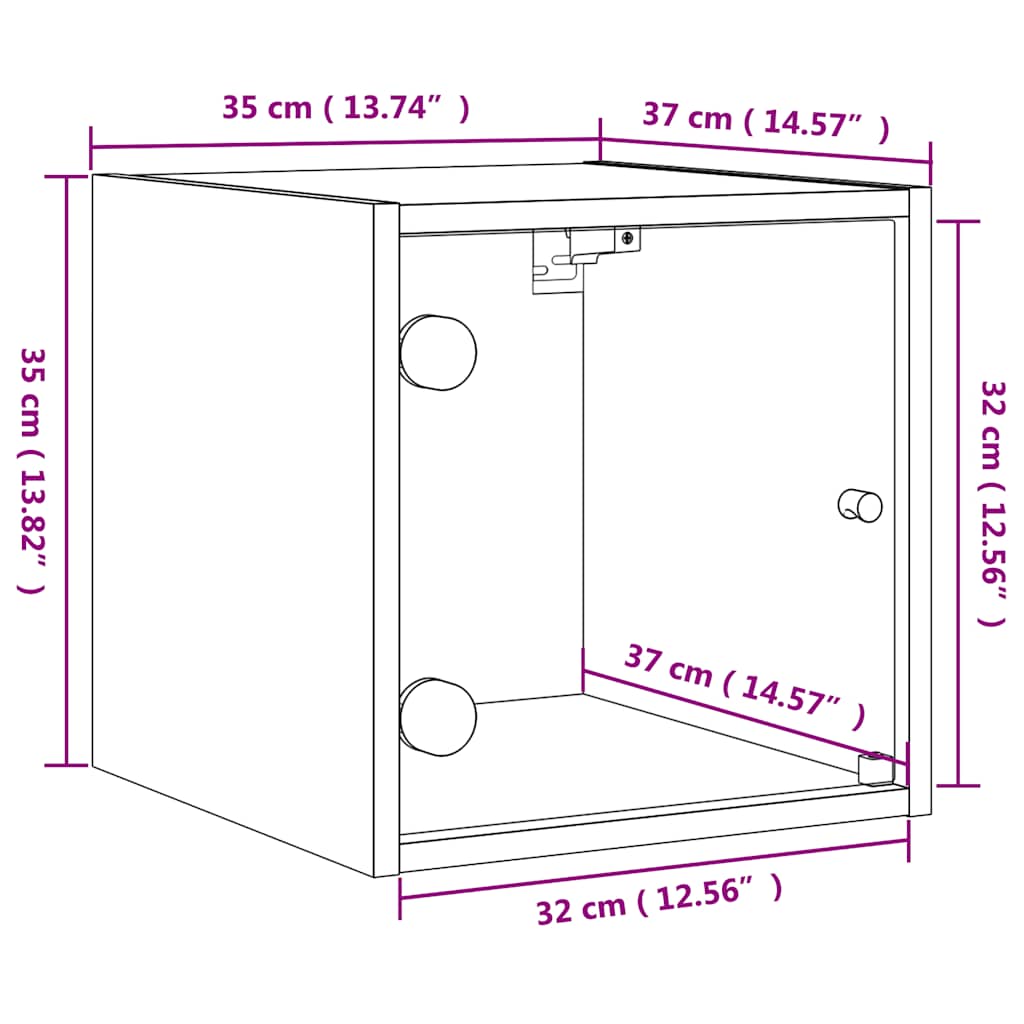 Noćni ormarić sa staklenim vratima boja hrasta 35 x 37 x 35 cm Smeđa