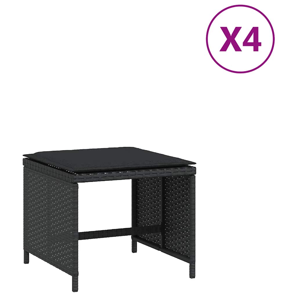 Vrtni taburei s jastucima 4 kom crni 41x41x36 cm od poliratana