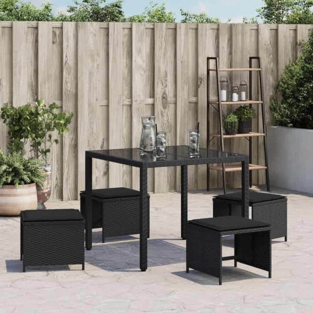 Vrtni taburei s jastucima 4 kom crni 41x41x36 cm od poliratana