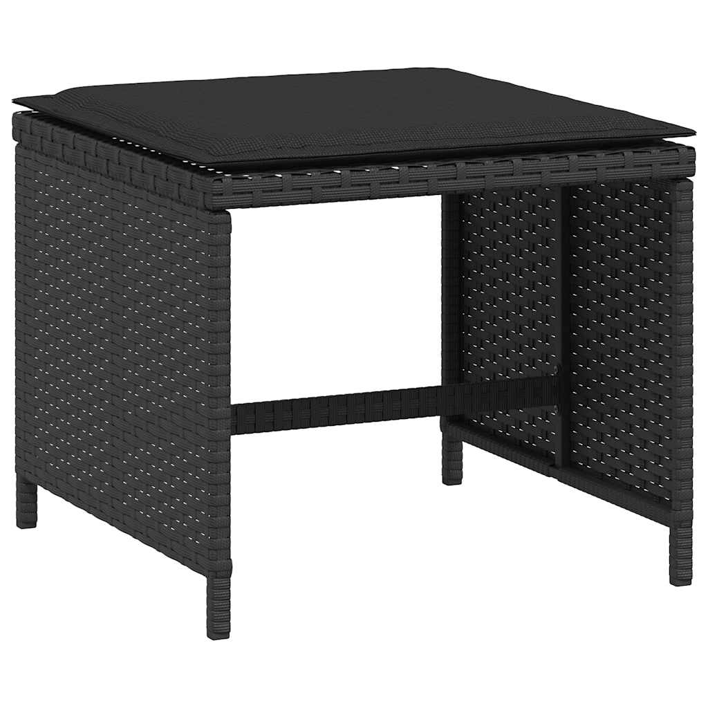 Vrtni taburei s jastucima 4 kom crni 41x41x36 cm od poliratana